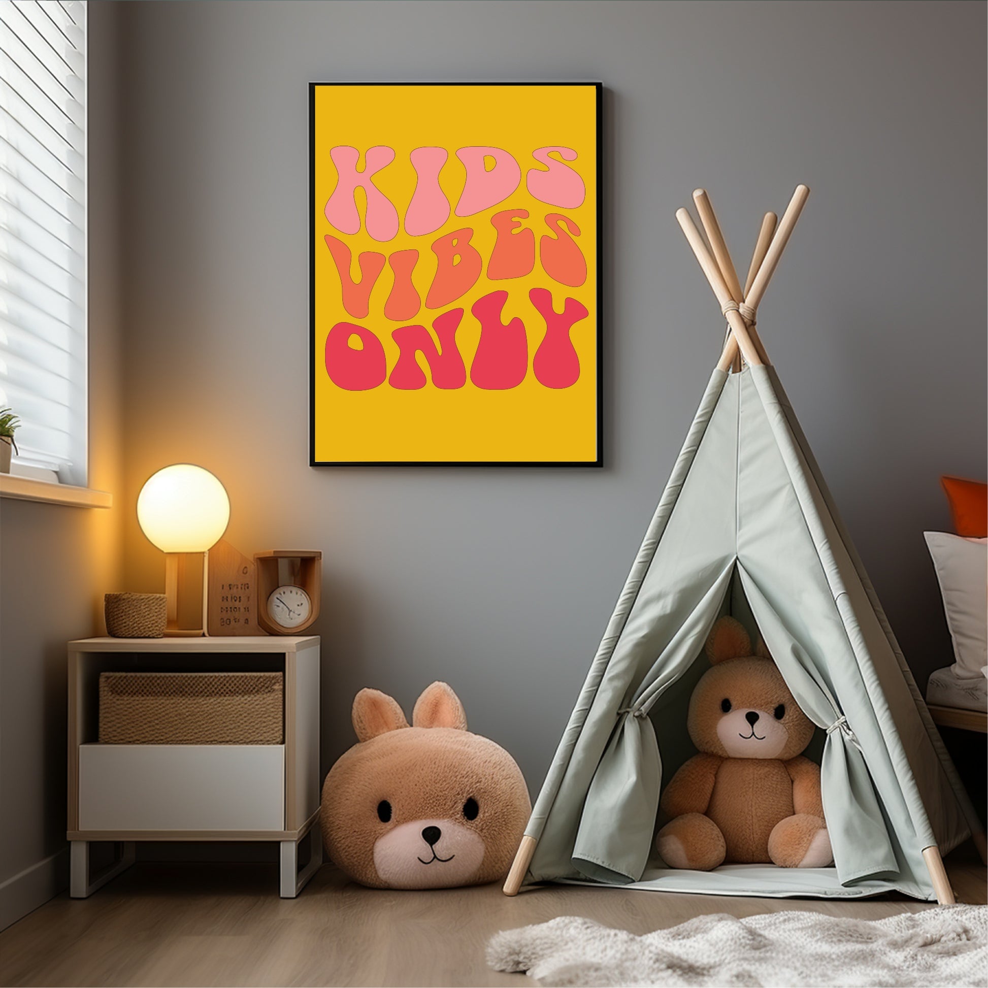 Kids Vibes Only Print | Orange, Pink & Red | Kids Wall Art