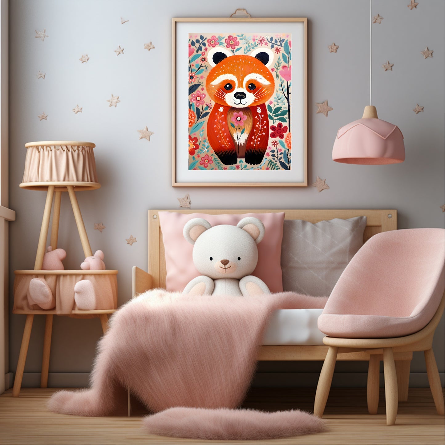 Red Panda Print | Floral | Oil Painting | Kids Wall Art