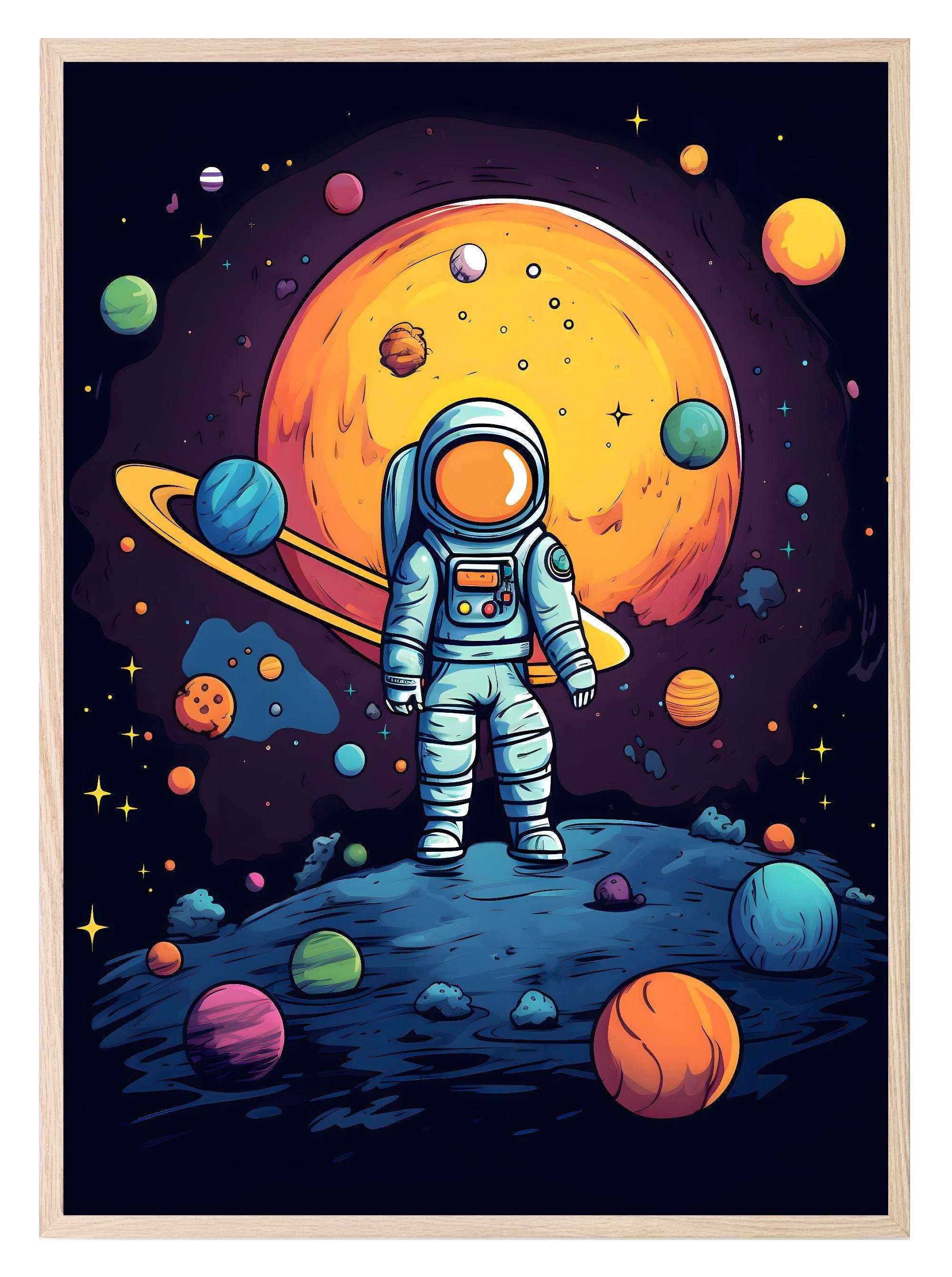 Spaceman On The Moon Print | Kids Wall Art - Larosier Prints