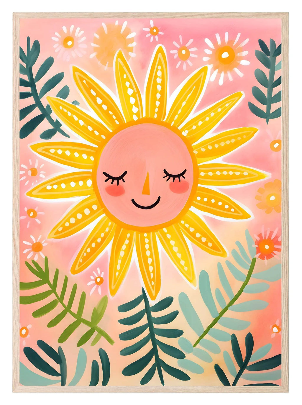 Sun Rays Folk Art Print | Floral | Oil Painting | Kids Wall Art - Larosier Prints