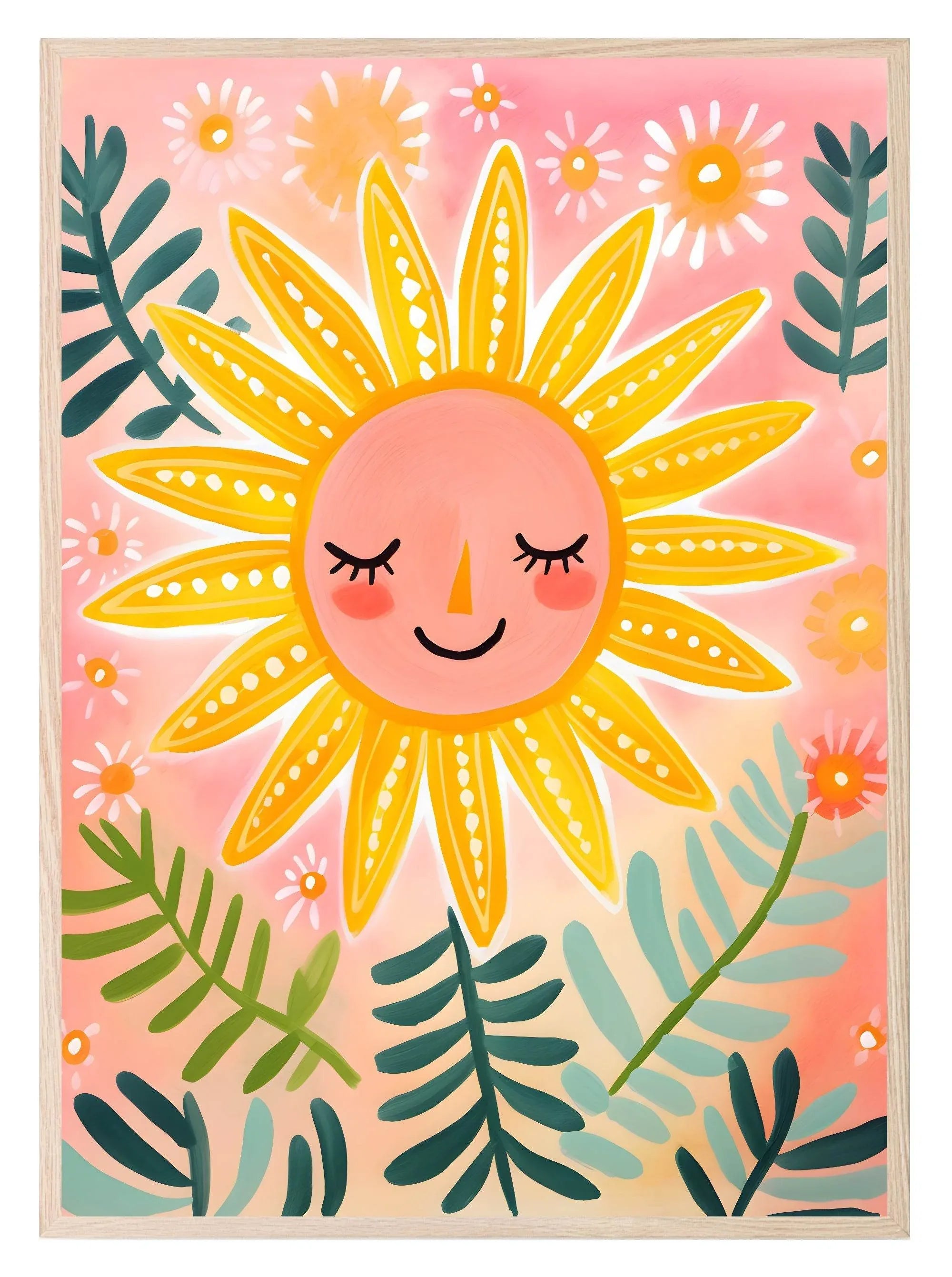 Sun Rays Folk Art Print | Floral | Oil Painting | Kids Wall Art - Larosier Prints