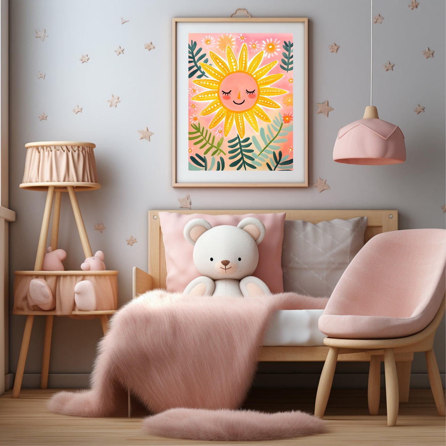 Sun Rays Folk Art Print | Floral | Oil Painting | Kids Wall Art