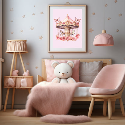 Pink Carousel Print | Kids Wall Art