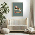 Rocking Horse Print | Green | Kids Wall Art - Larosier Prints