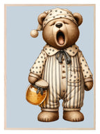 Sleepy Teddy Bear Holding A Jar With Honey Print | Kids Wall Art - Larosier Prints