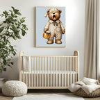 Sleepy Teddy Bear Holding A Jar With Honey Print | Kids Wall Art - Larosier Prints