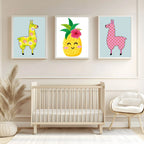 Pink Llama With White & Green Dots Print | Kids Wall Art - Larosier Prints