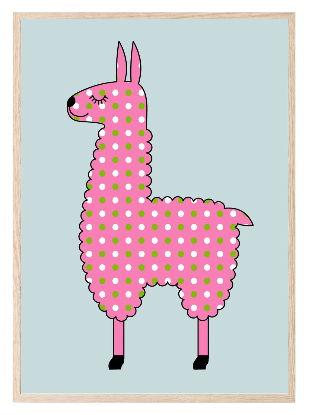Pink Llama With White & Green Dots Print | Kids Wall Art - Larosier Prints