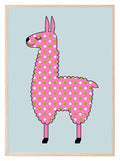 Pink Llama With White & Green Dots Print | Kids Wall Art - Larosier Prints
