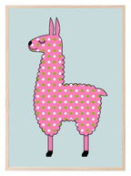Pink Llama With White & Green Dots Print | Kids Wall Art - Larosier Prints