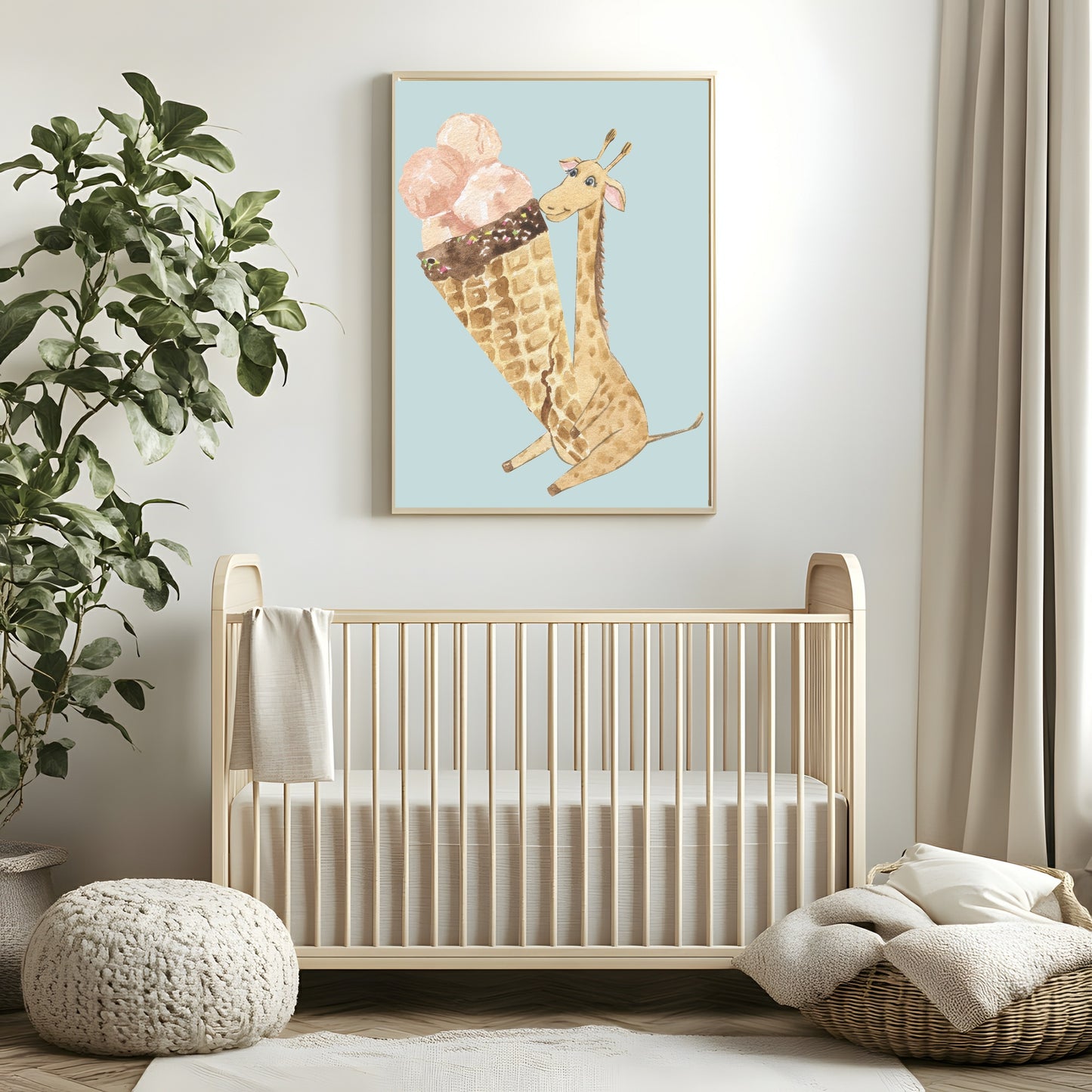 Baby Giraffe With Her Ice Cream Print | Kids Wall Art