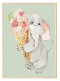 Baby Elephant Cuddling His Ice Cream Print | Kids Wall Art - Larosier Prints