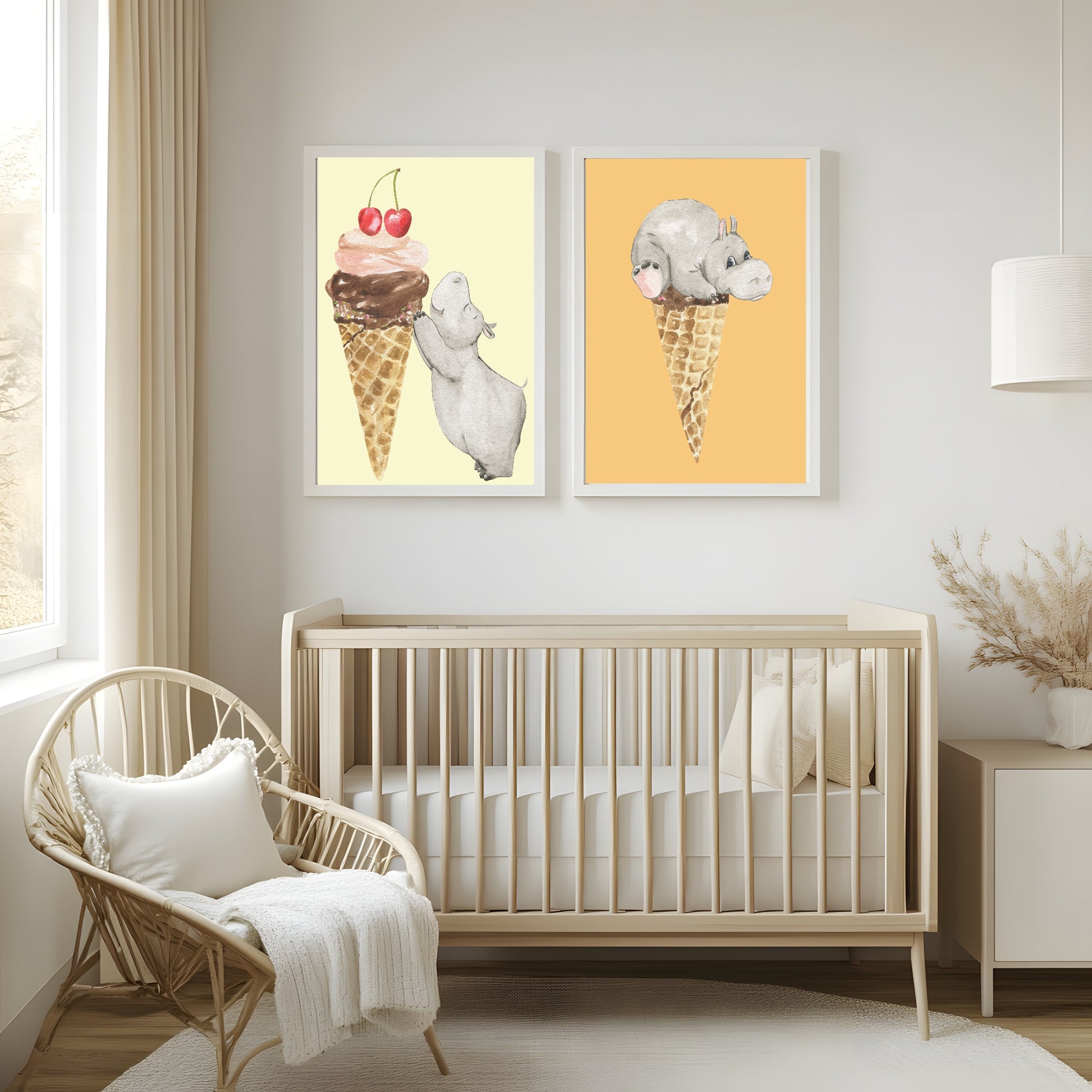 Baby Hippo With His Ice Cream Print | Kids Wall Art