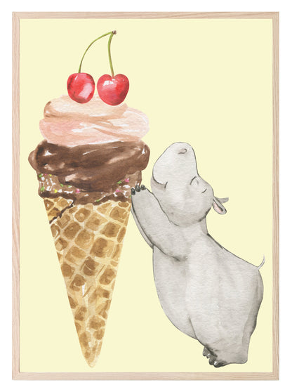 Baby Hippo With His Ice Cream Print | Kids Wall Art