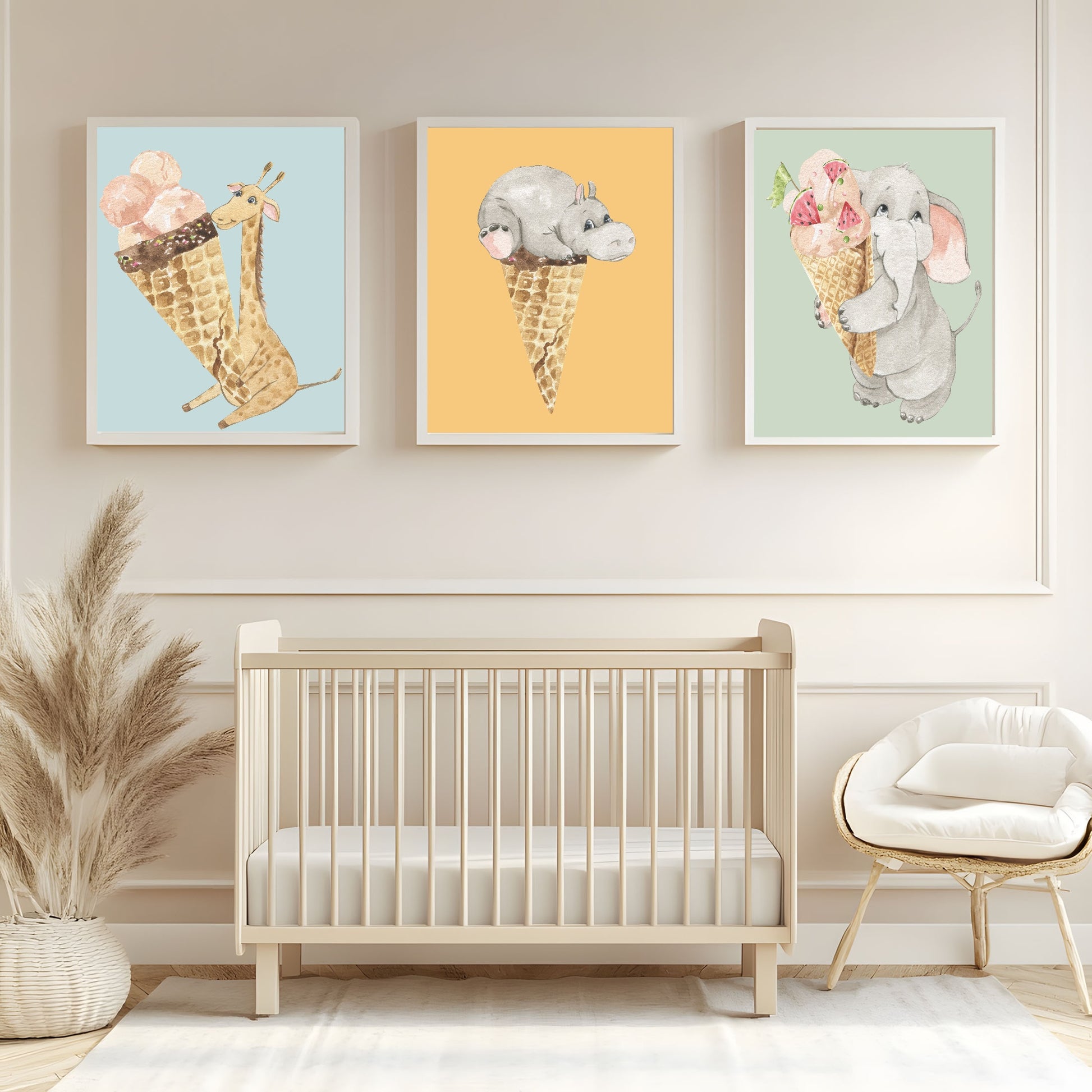 Baby Giraffe With Her Ice Cream Print | Kids Wall Art