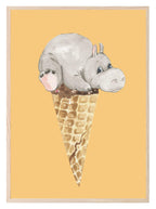 Baby Hippo On Top Of His Ice Cream Print | Kids Wall Art - Larosier Prints