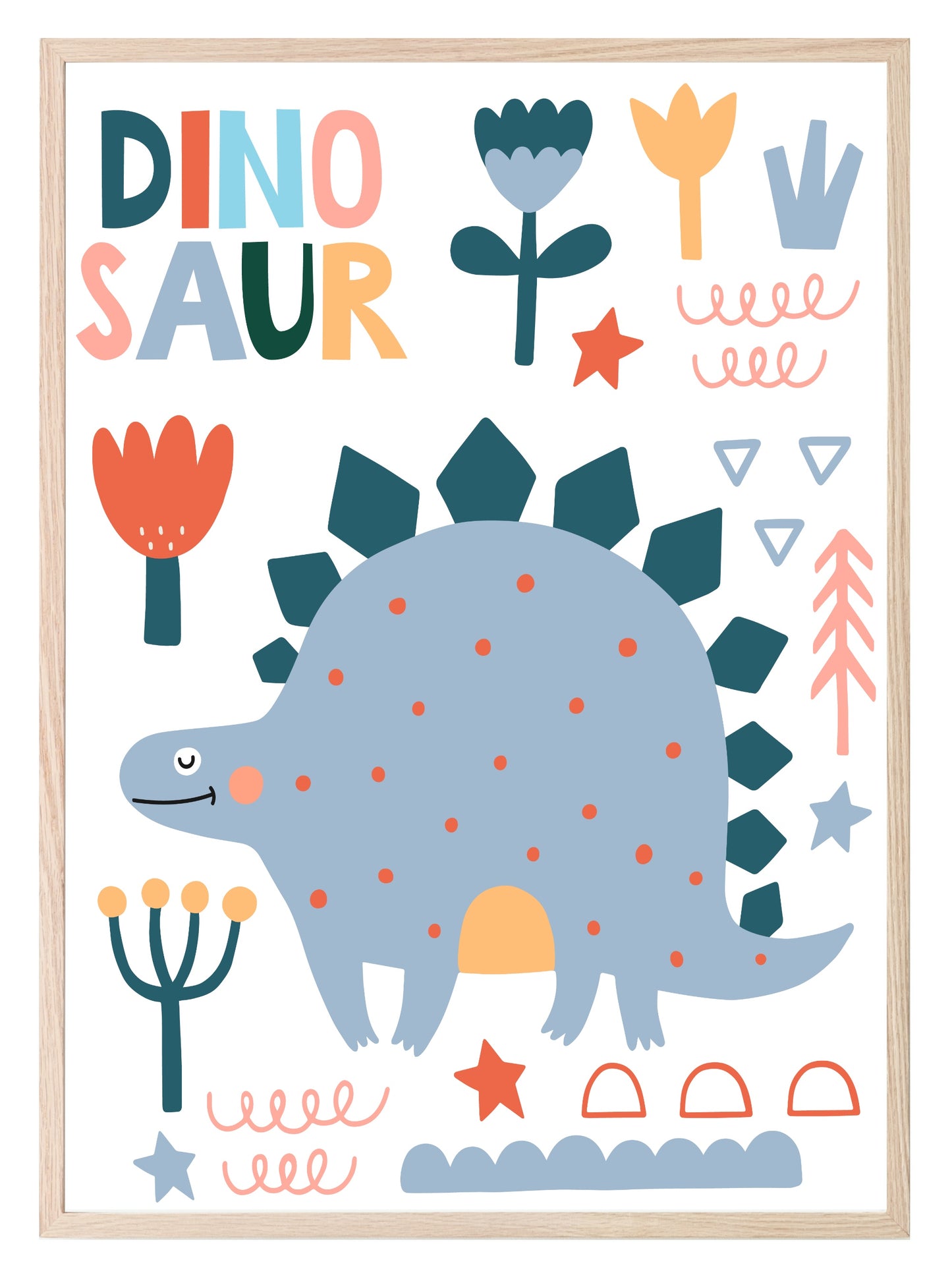 Abstract Dinosaur Print | Colourful | Floral | Kids Wall Art