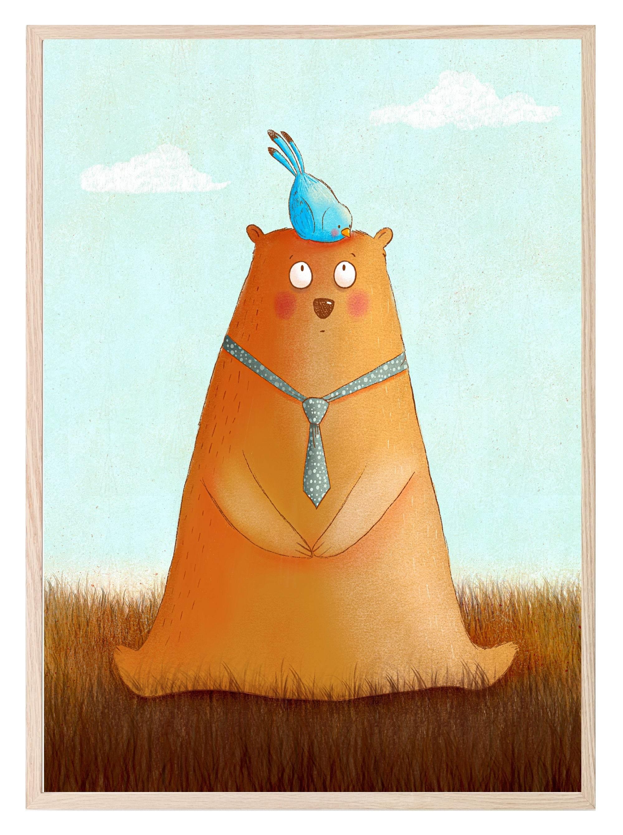 Bear & Bird Print | Kids Wall Art - Larosier Prints