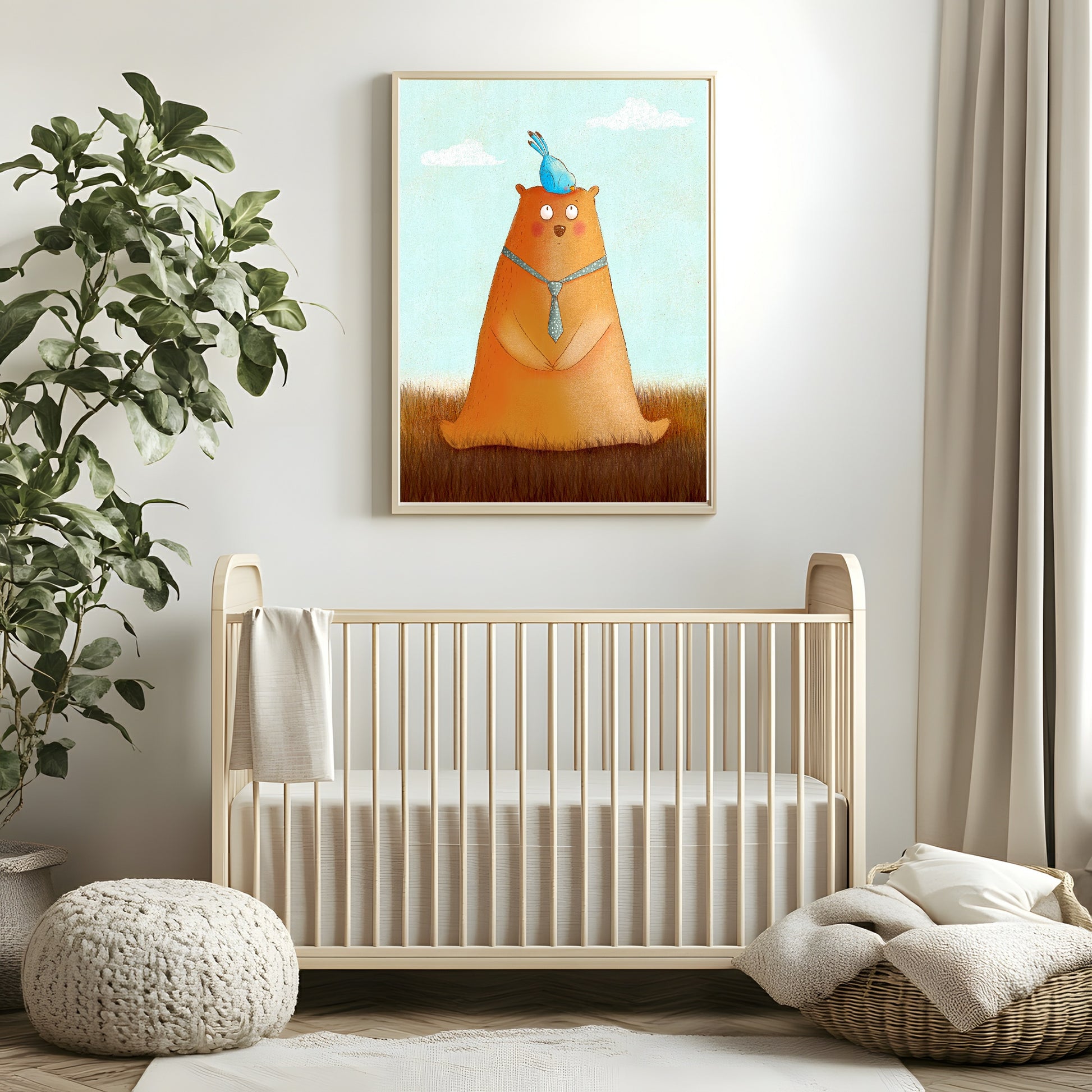 Bear & Bird Print | Kids Wall Art