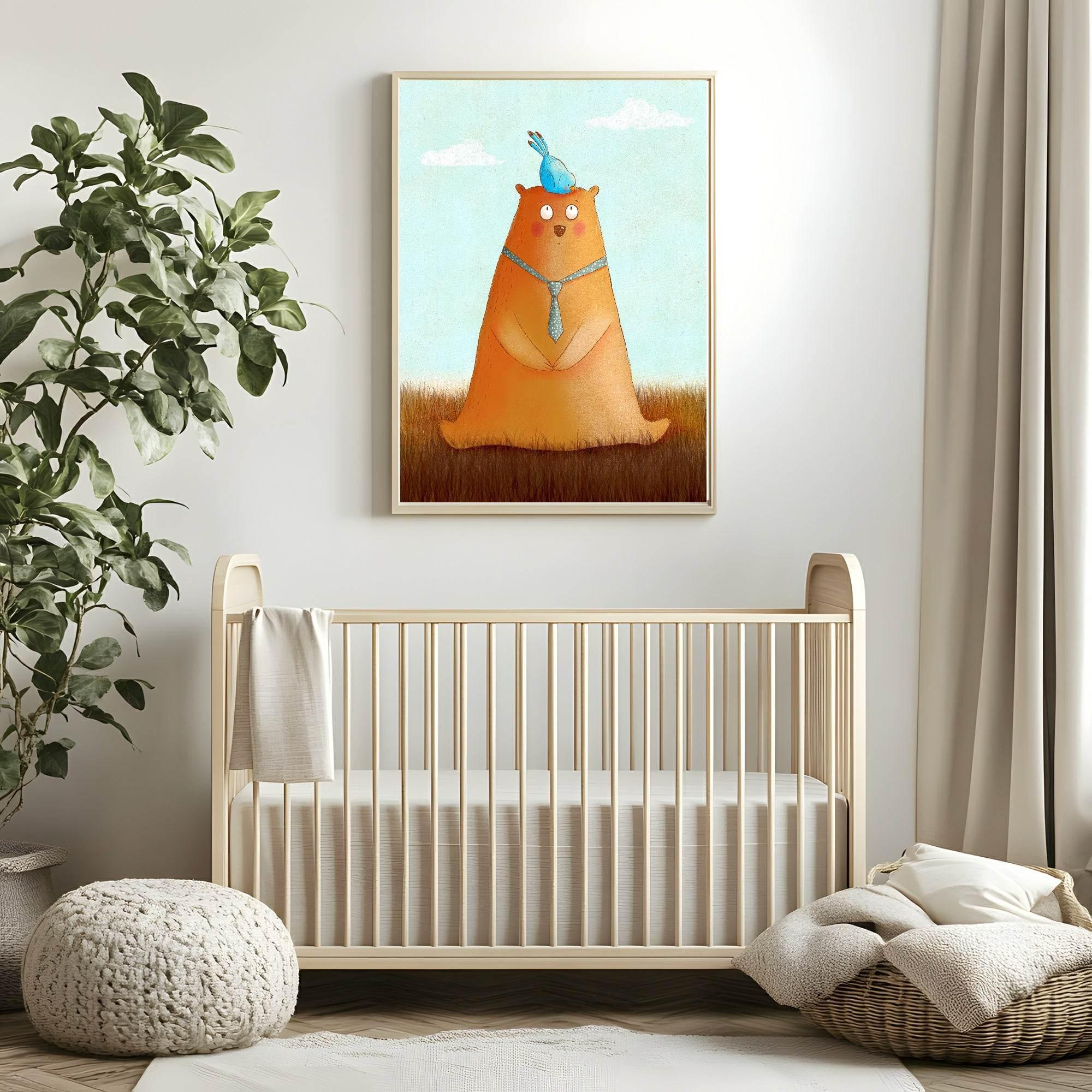 Bear & Bird Print | Kids Wall Art - Larosier Prints