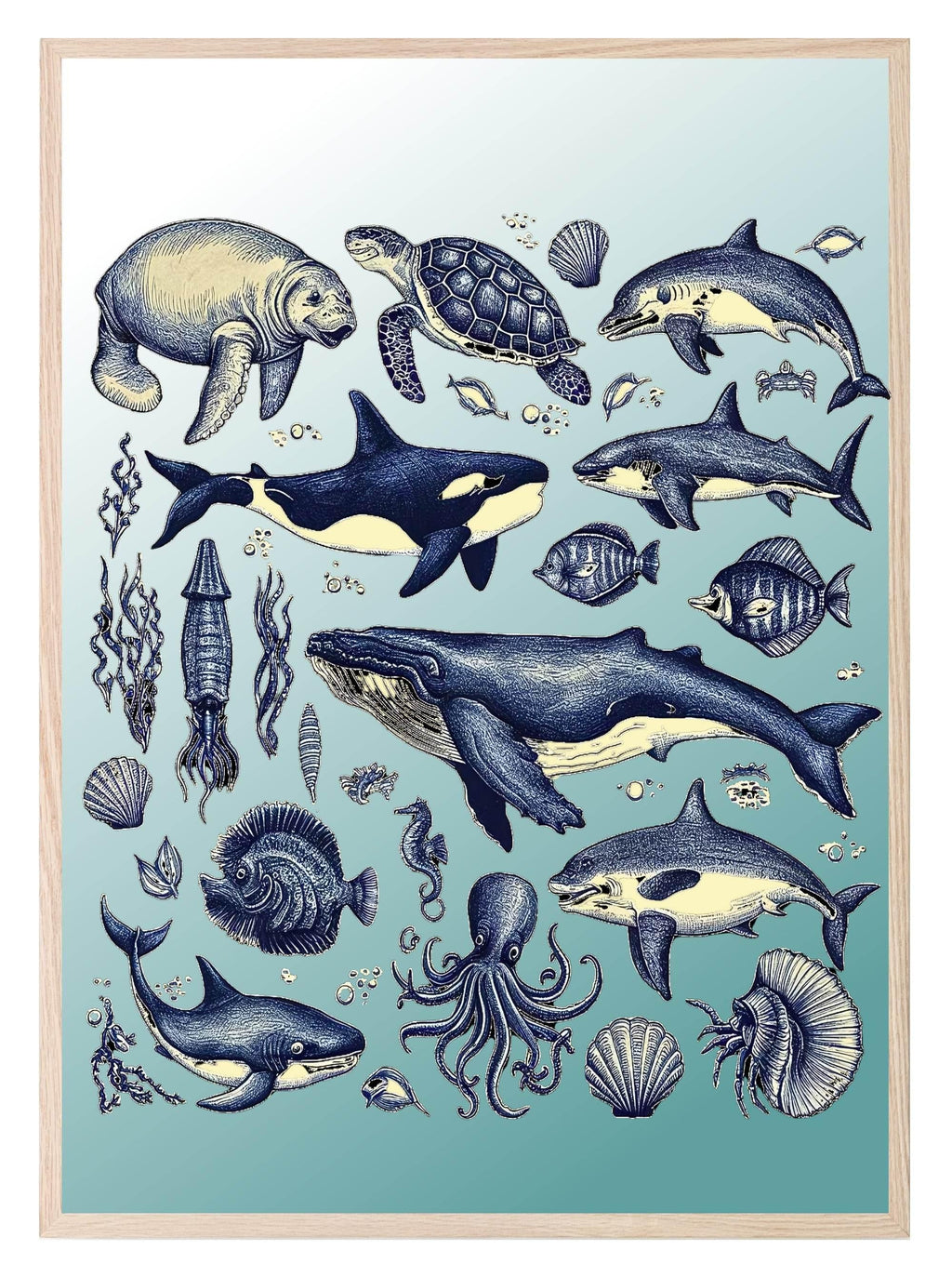 Vintage Sea Animals Print | Kids Wall Art - Larosier Prints