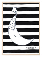 Sleep Tight Moon Print | Stripes | Monochrome | Kids Wall Art - Larosier Prints