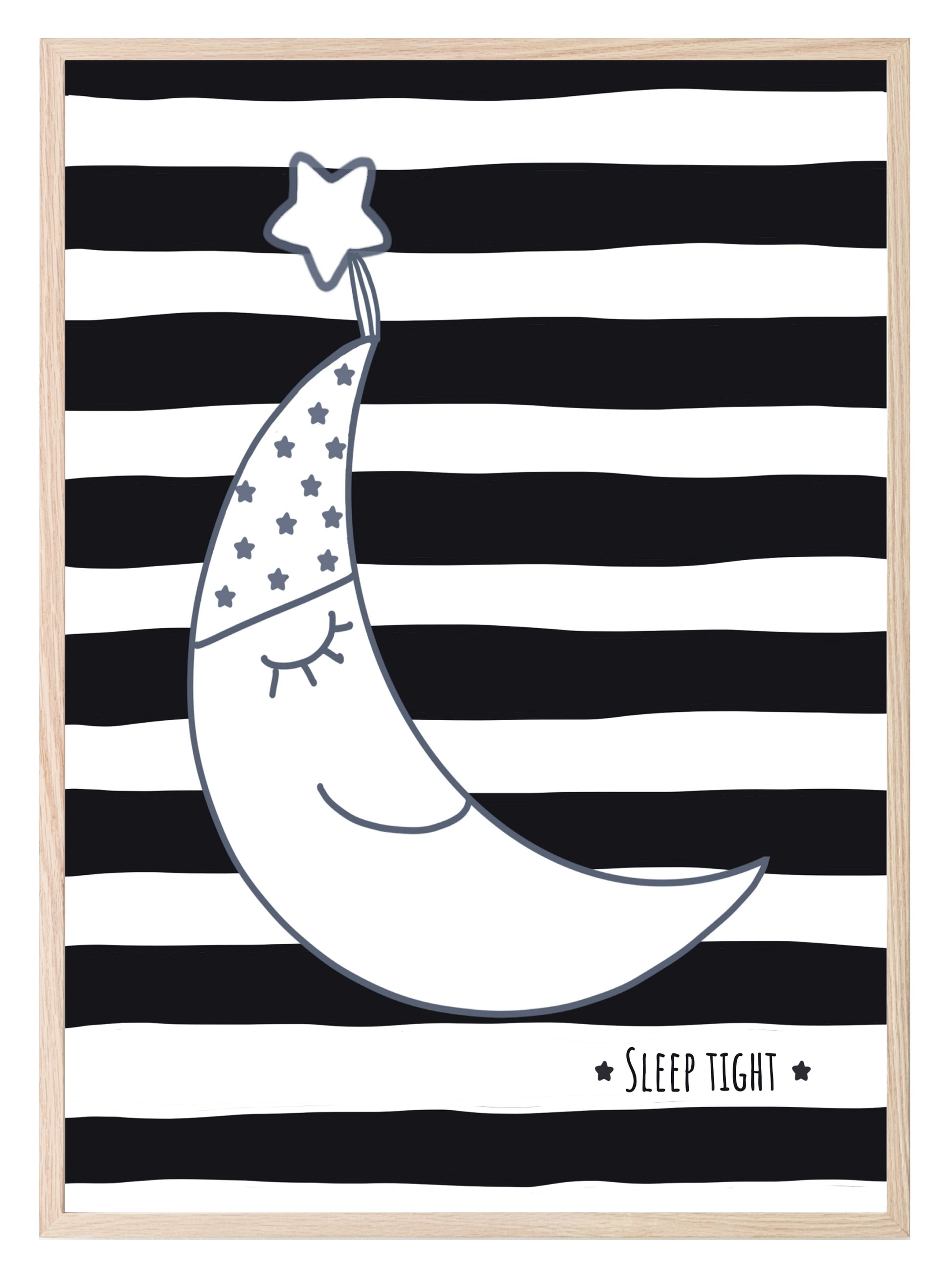 Sleep Tight Moon Print | Stripes | Monochrome | Kids Wall Art