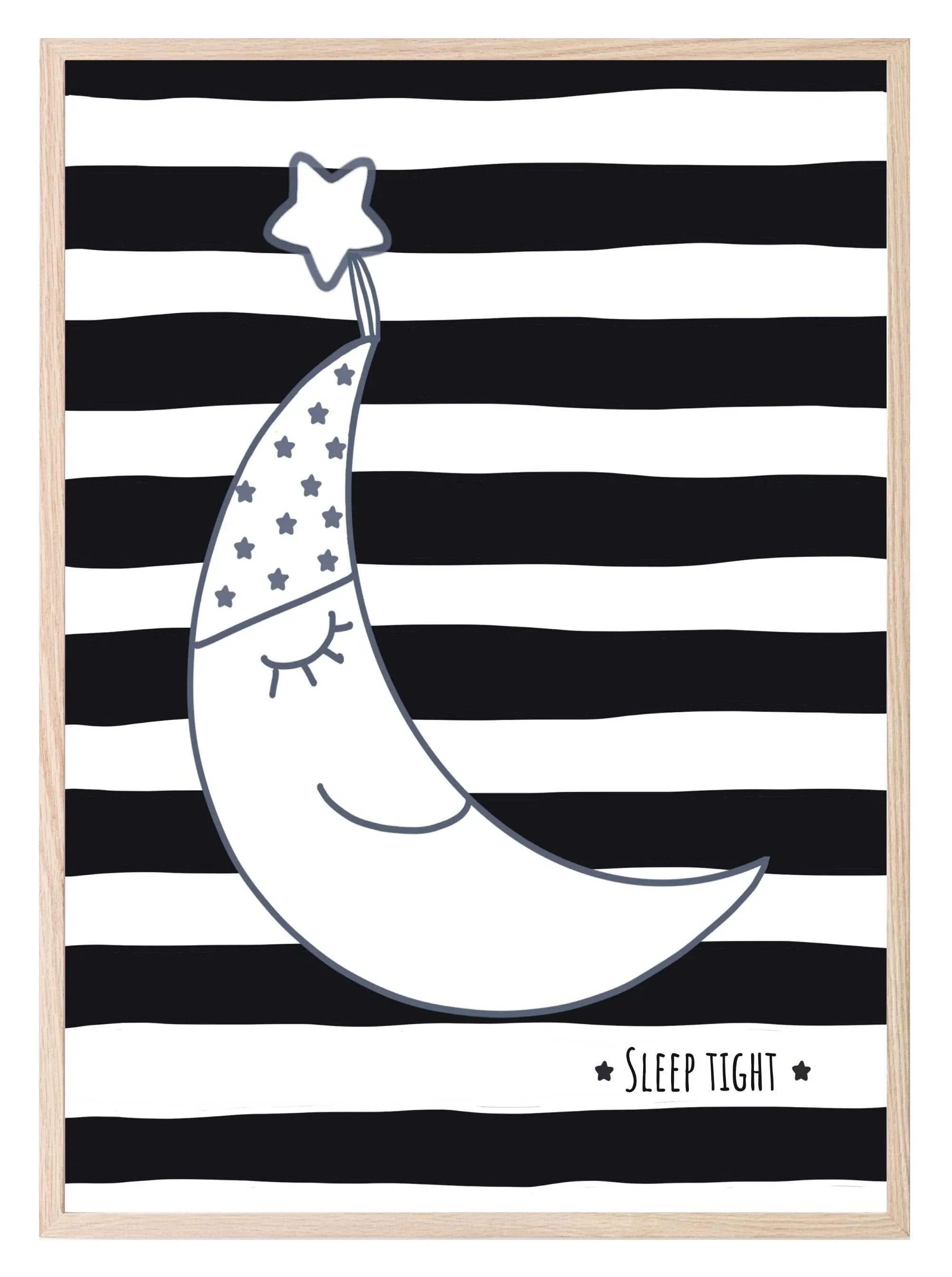Sleep Tight Moon Print | Stripes | Monochrome | Kids Wall Art - Larosier Prints