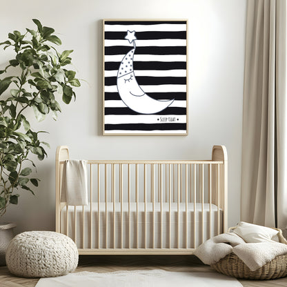 Sleep Tight Moon Print | Stripes | Monochrome | Kids Wall Art