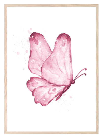 Pink Watercolour Butterfly Print | Flowers | Kids Wall Art Butterfly 1