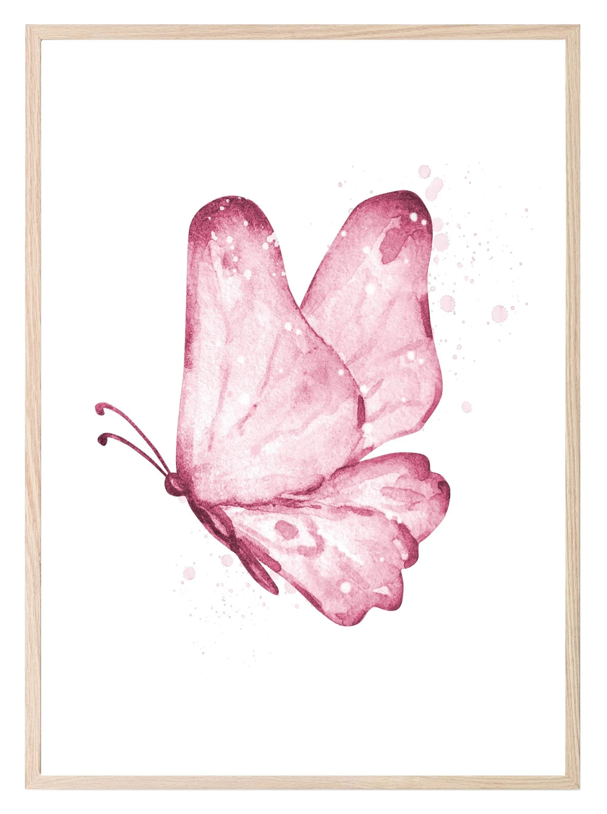 Pink Watercolour Butterfly Print | Flowers | Kids Wall Art - Larosier Prints