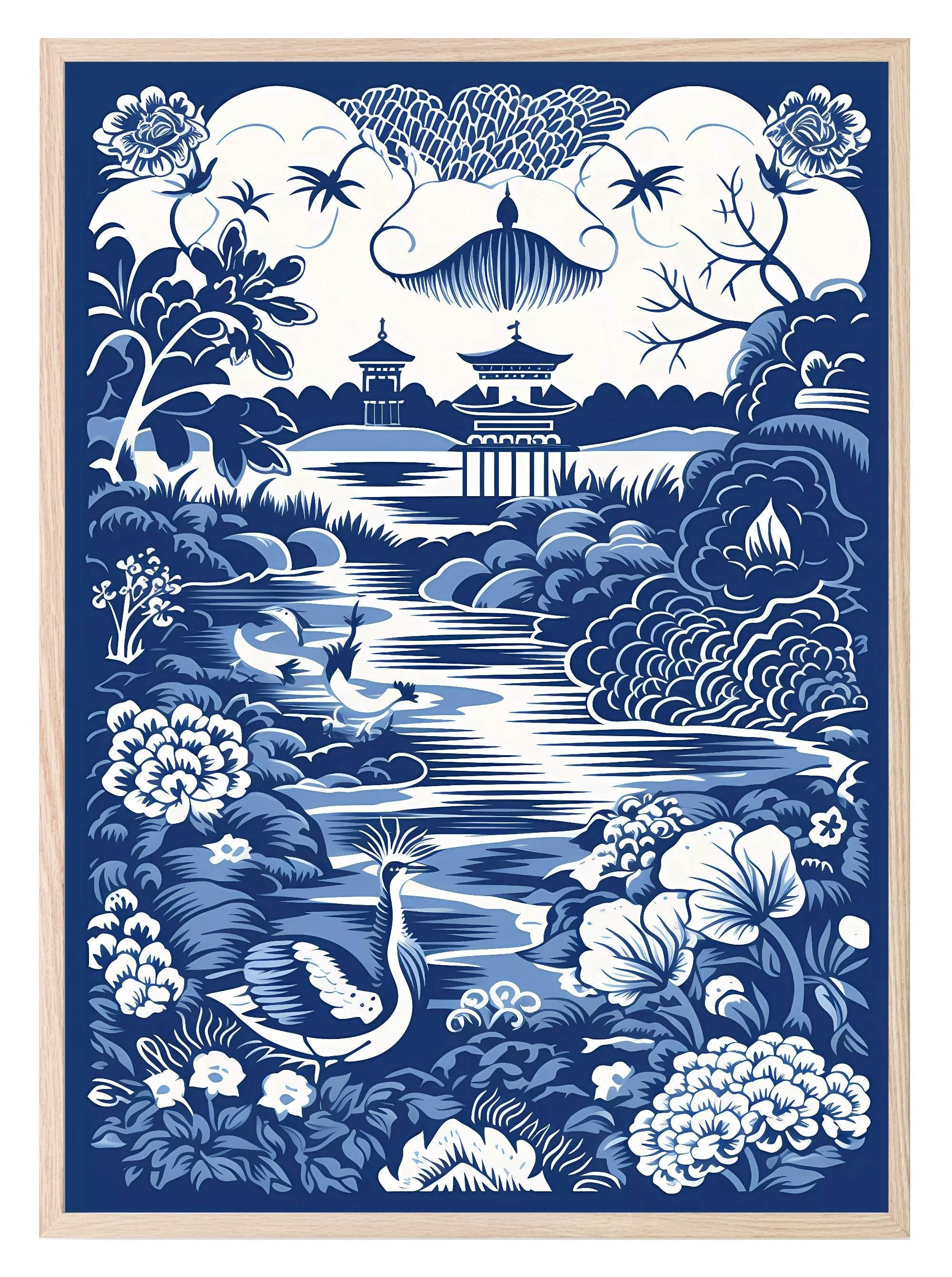 Willow Tree Print | White & Blue | Kids Wall Art - Larosier Prints