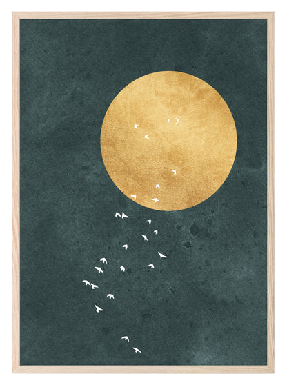 Moon And Birds Print | Celestial Wall Art