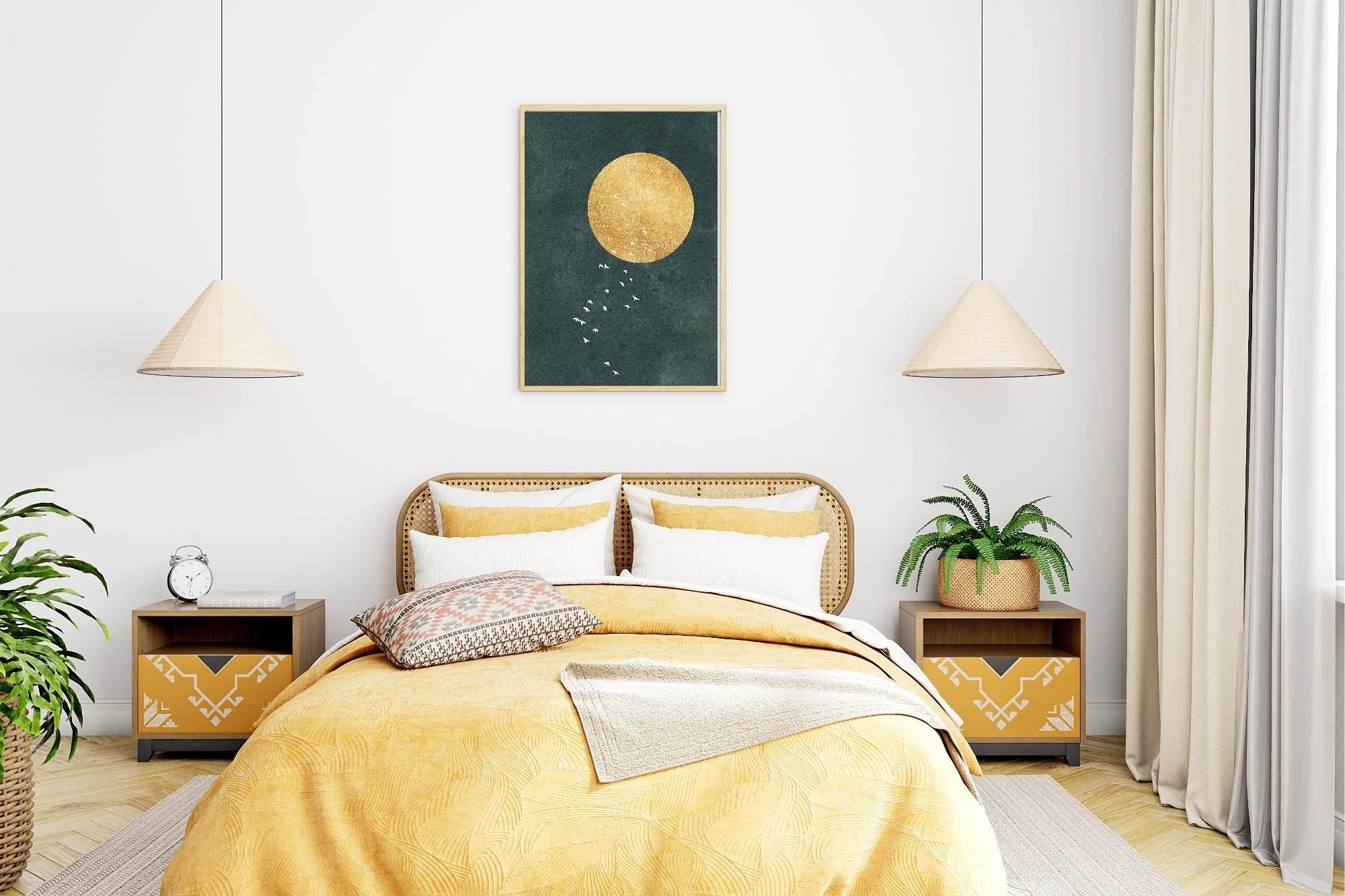 Moon And Birds Print | Celestial Wall Art - Larosier Prints
