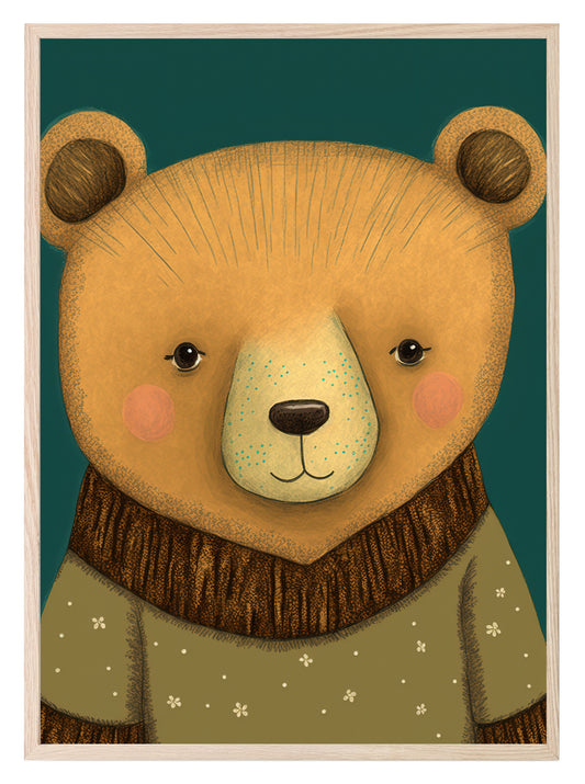 Teddy Print | Green | Kids Wall Art