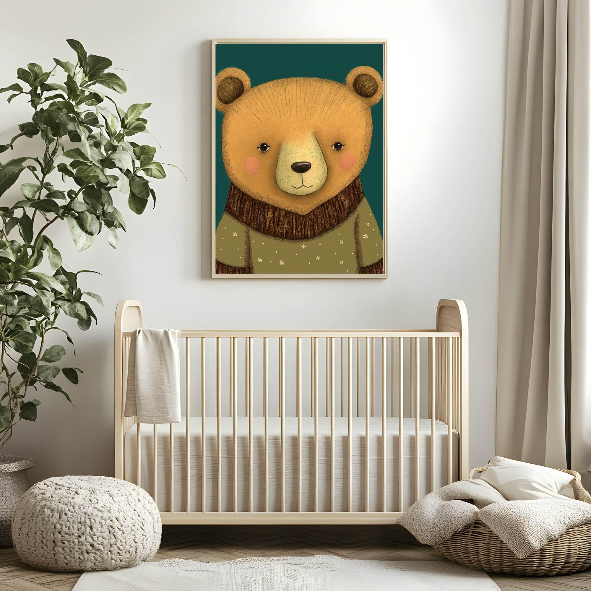 Teddy Print | Green | Kids Wall Art - Larosier Prints