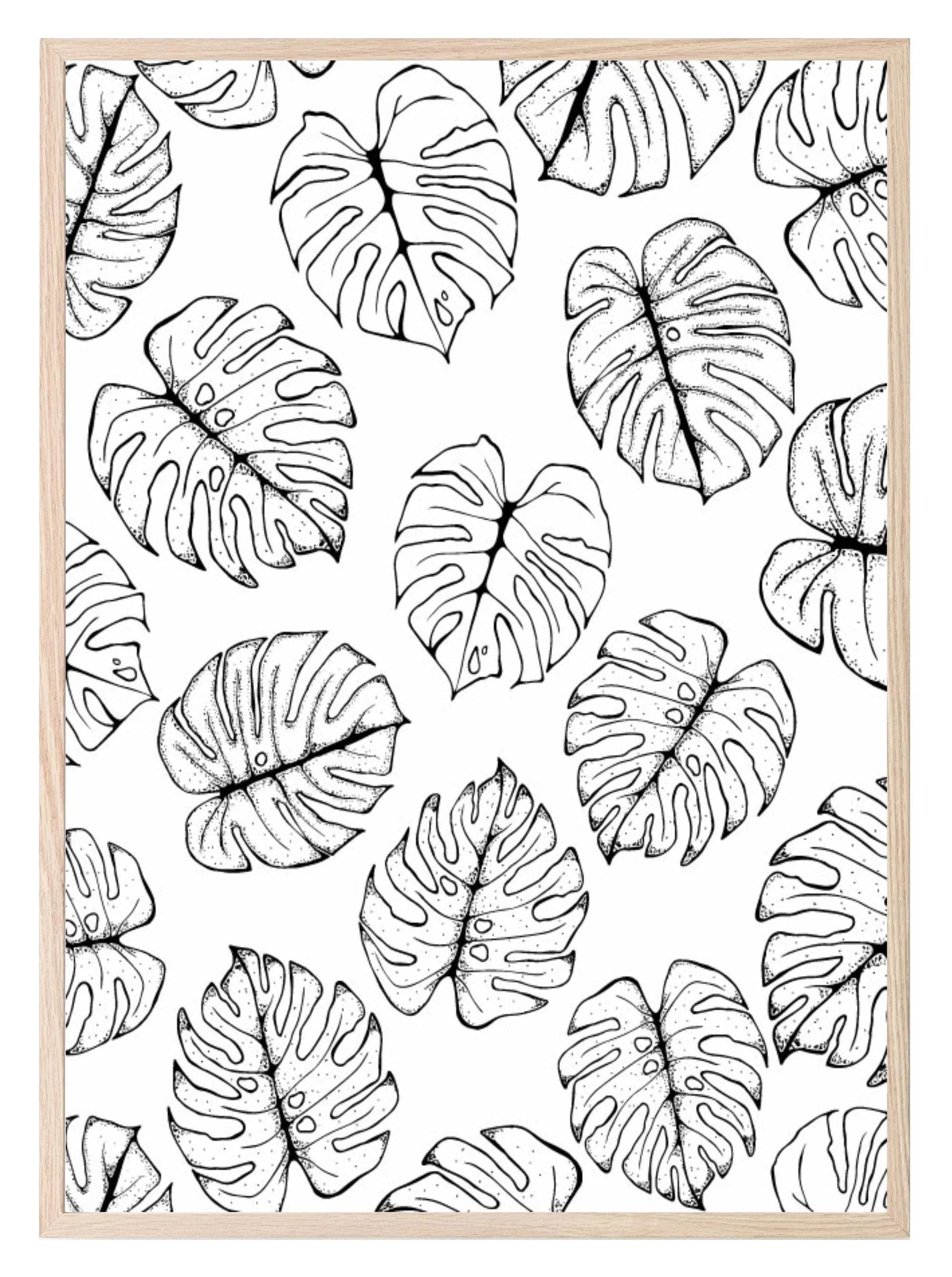 Monstera Leaves Pattern Print | Monochrome | Floral Art - Larosier Prints