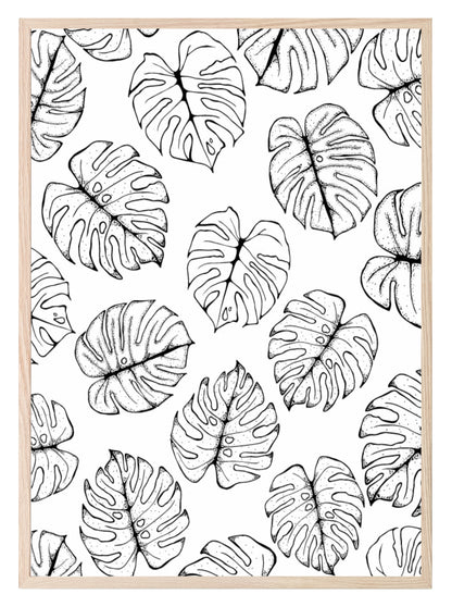 Monstera Leaves Pattern Print | Monochrome | Floral Art