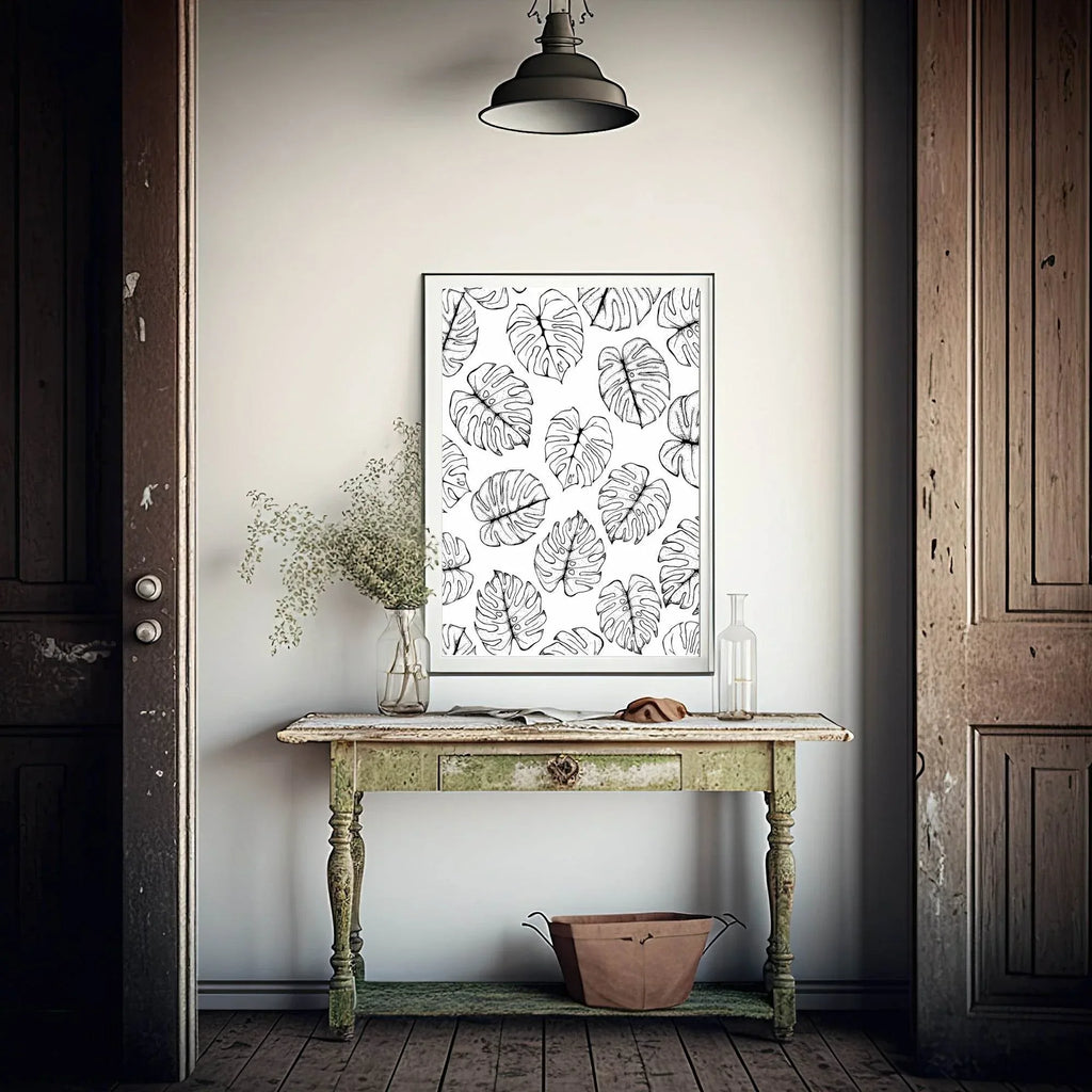 Monstera Leaves Pattern Print | Monochrome | Floral Art - Larosier Prints