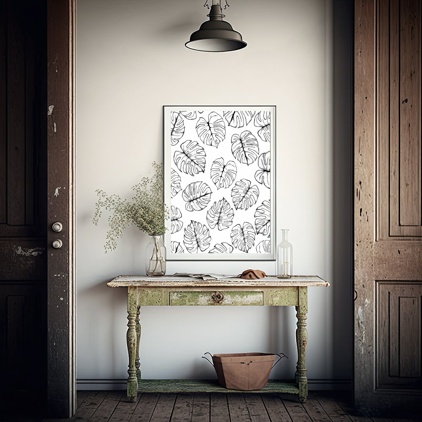 Monstera Leaves Pattern Print | Monochrome | Floral Art