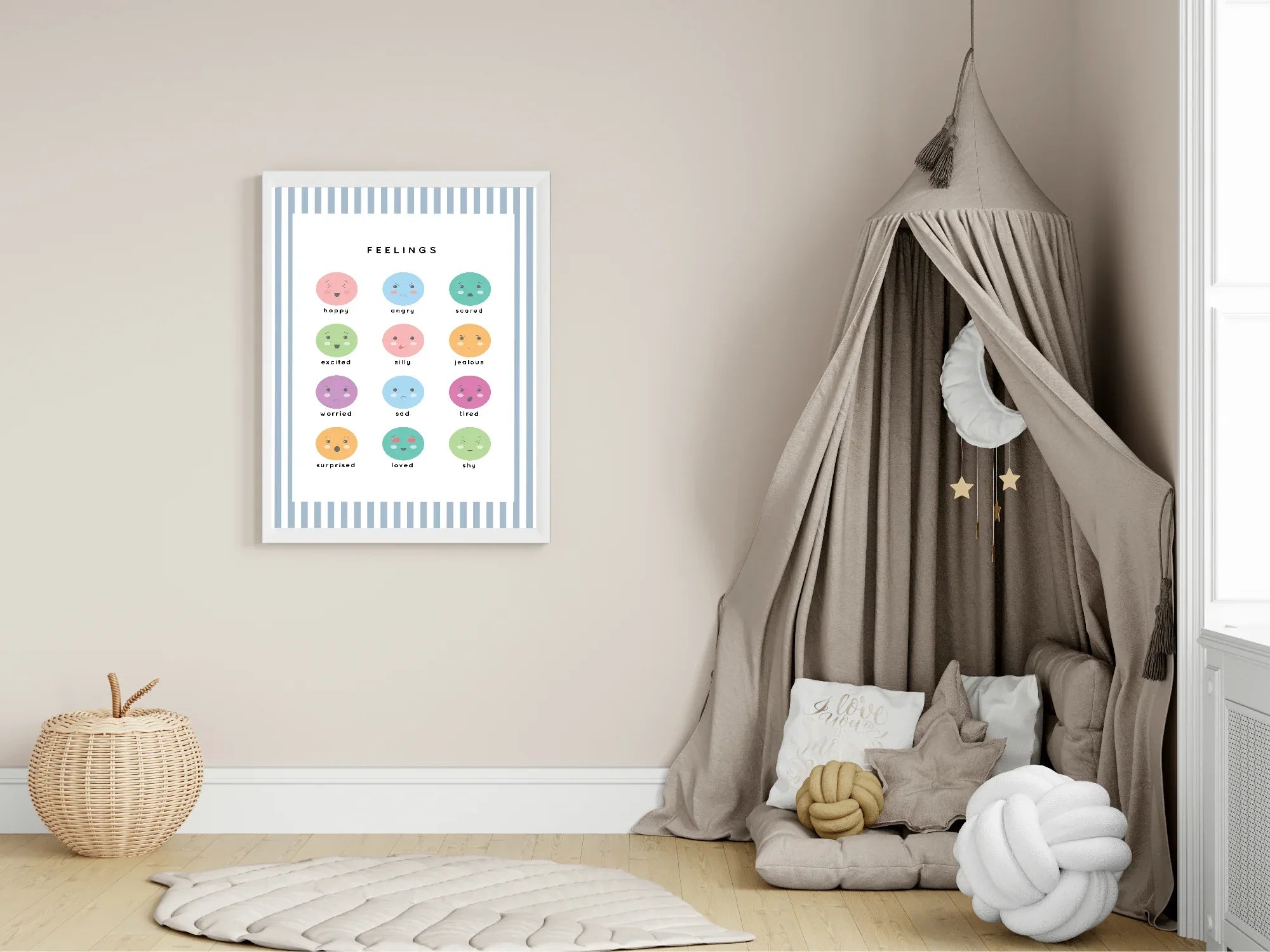Pastel Stripe Feelings Emotional Support Tool Wall Art Poster | Blue, Pink or Mint Green - Larosier Prints