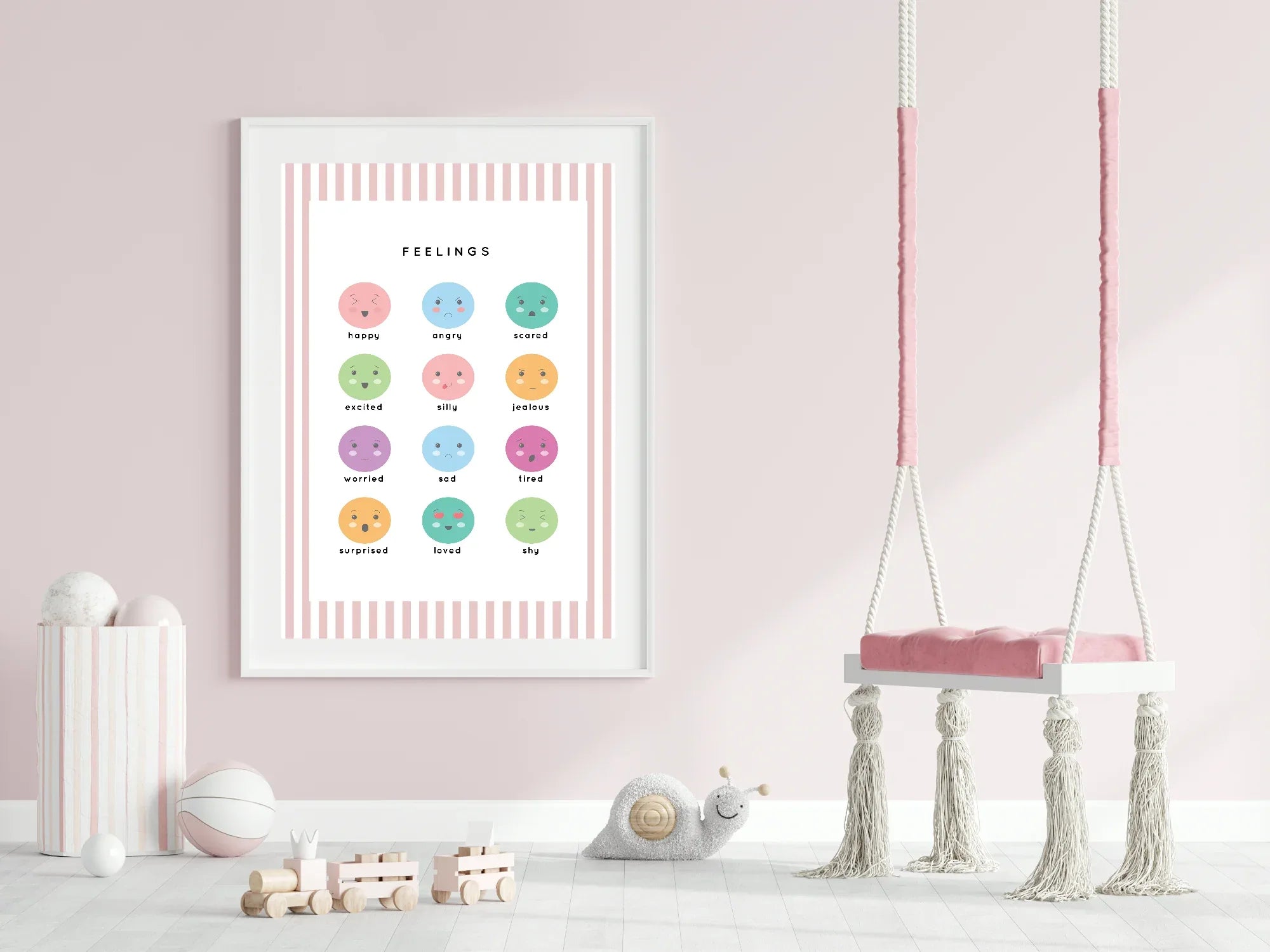 Pastel Stripe Feelings Emotional Support Tool Wall Art Poster | Blue, Pink or Mint Green - Larosier Prints