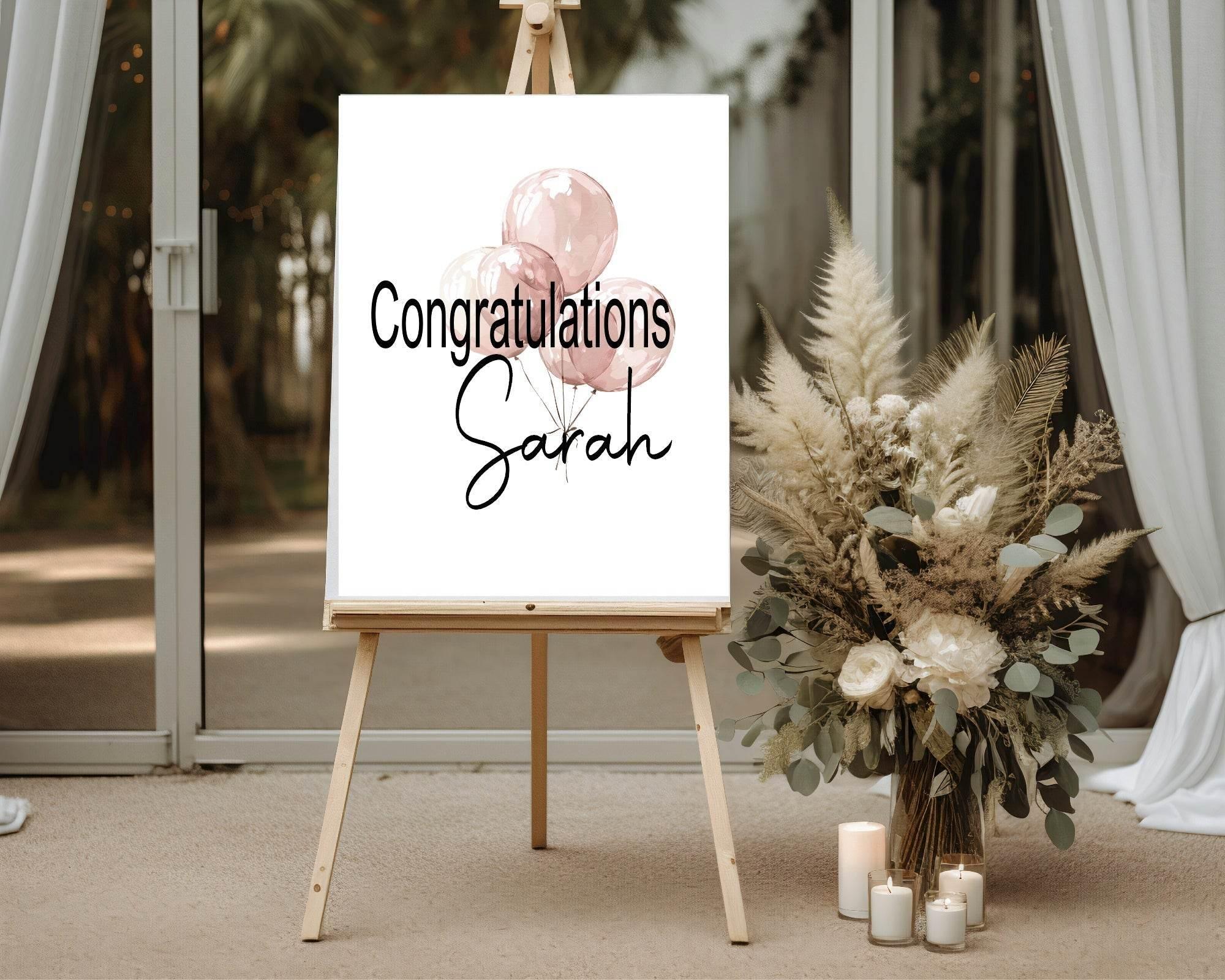 Balloons Congratulations Party Sign | Pink, Blue or Green - Larosier Prints