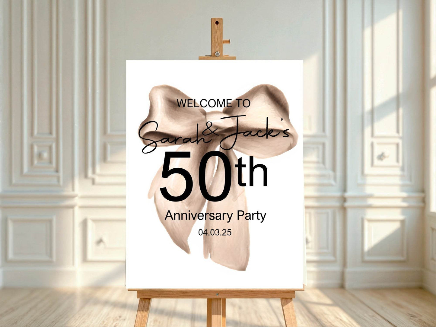 Beige Bow Welcome Anniversary Party Sign