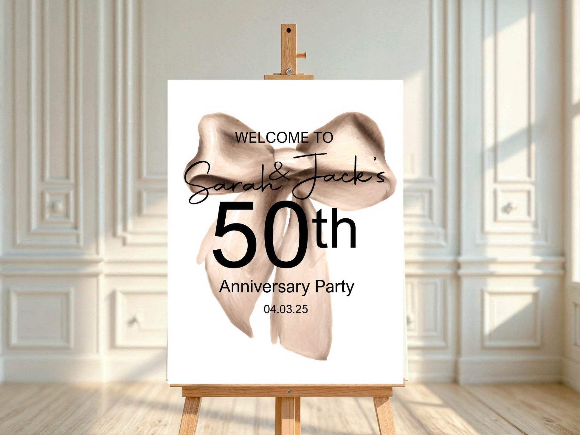 Beige Bow Welcome Anniversary Party Sign