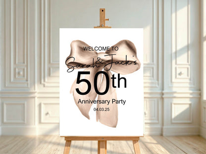 Beige Bow Welcome Anniversary Party Sign