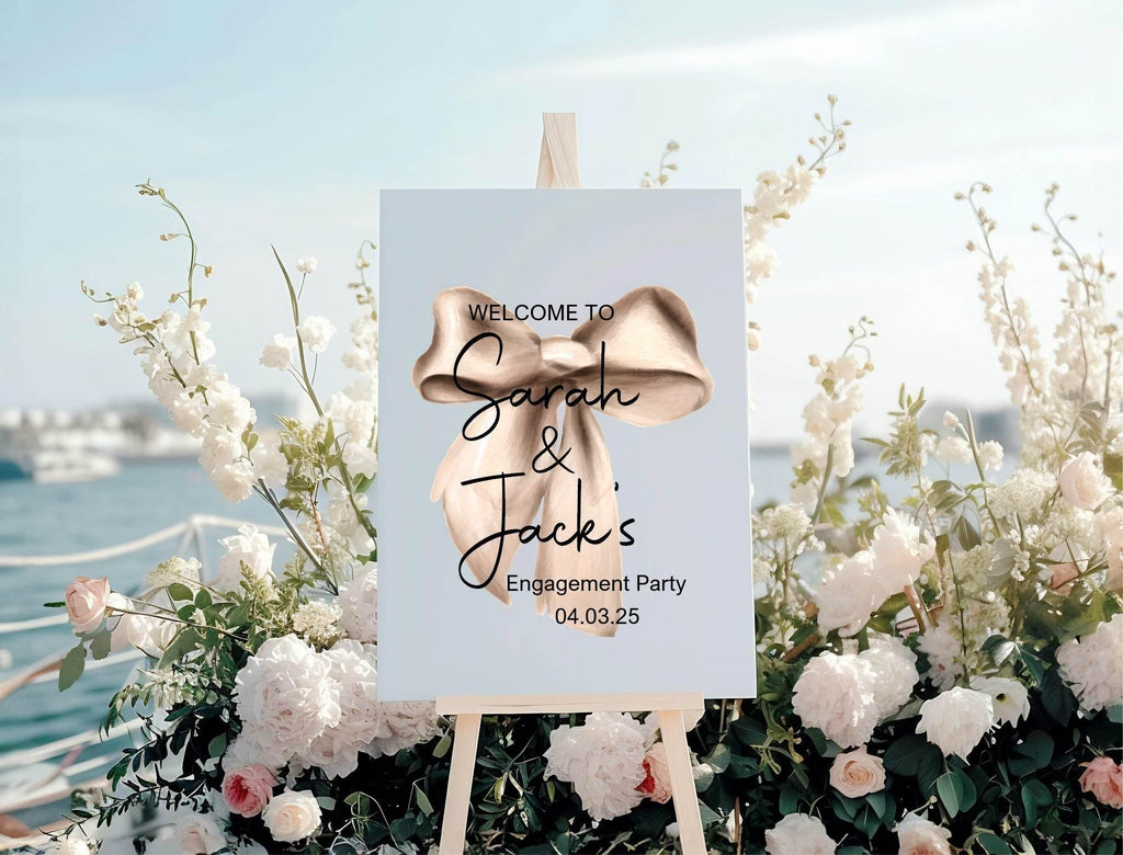 Beige Bow Engagement Welcome Party Sign - Larosier Prints