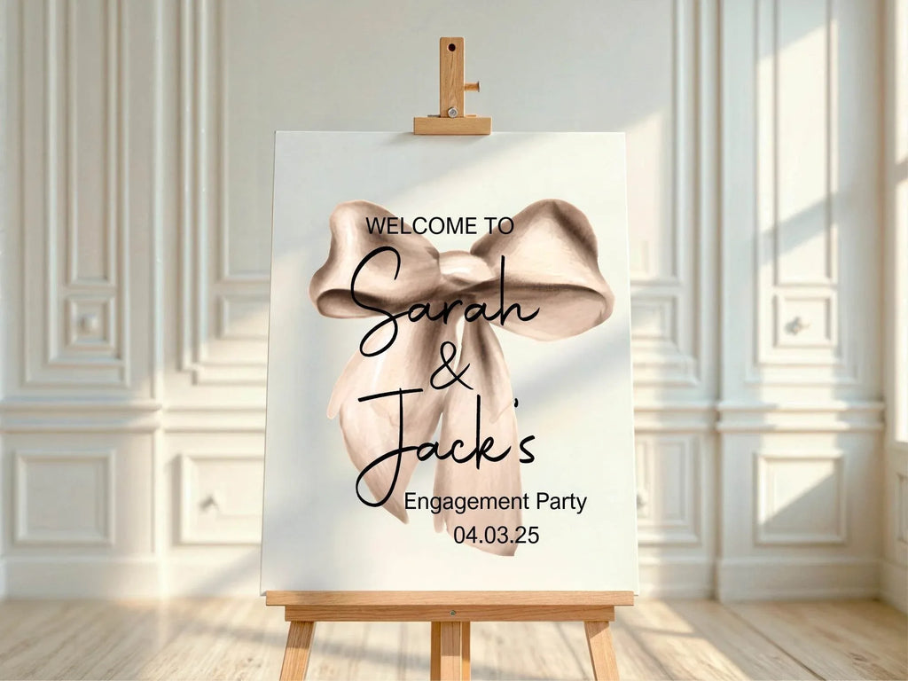 Beige Bow Engagement Welcome Party Sign - Larosier Prints