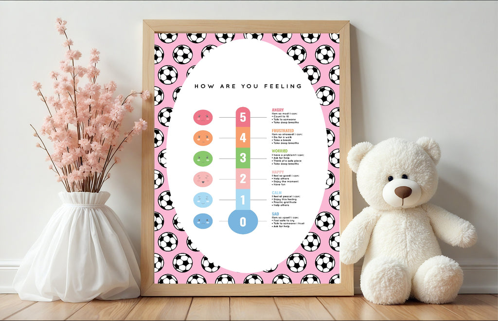 Pink Football Feelings Meter Poster | Emotional Support Tool Wall Art