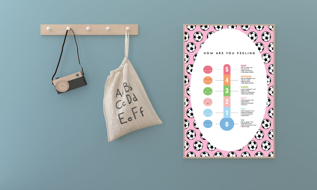 Pink Football Feelings Meter Poster | Emotional Support Tool Wall Art
